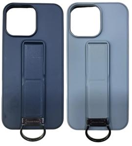 Чехол накладка для iphone 15 (6.1) силикон+пластик с подставкой и кольцом серая