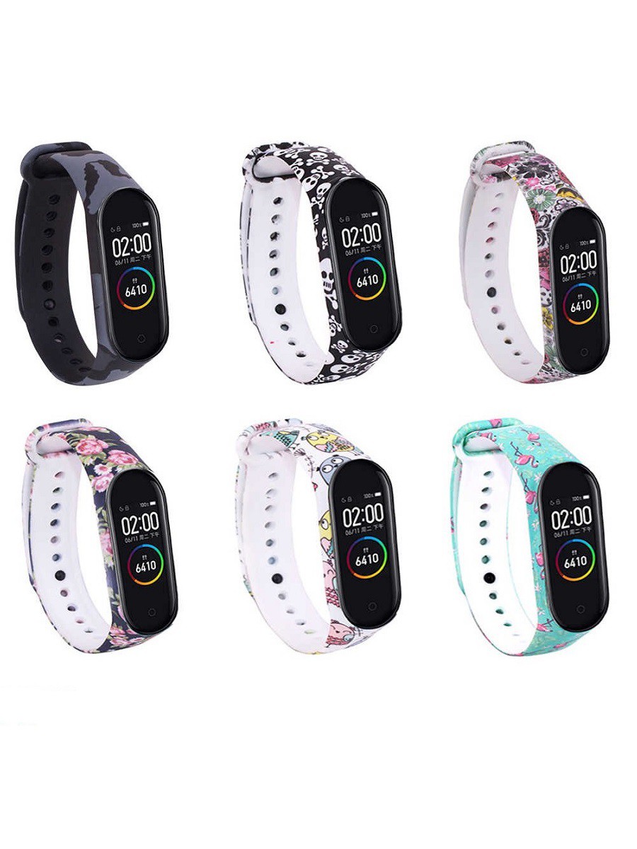 Ремешок для Mi Band 5/Mi Band 6/Mi Band 7 фламинго на голубом фоне