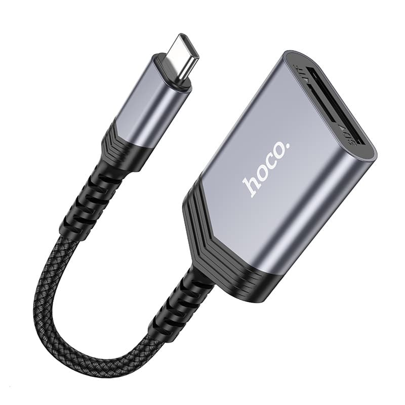 Картридер Hoco UA25 OTG 2 в 1 для Type-C на SD/TF серый металл Картридер Hoco UA25 OTG 2 в 1 для Type-C на SD/TF серый металл