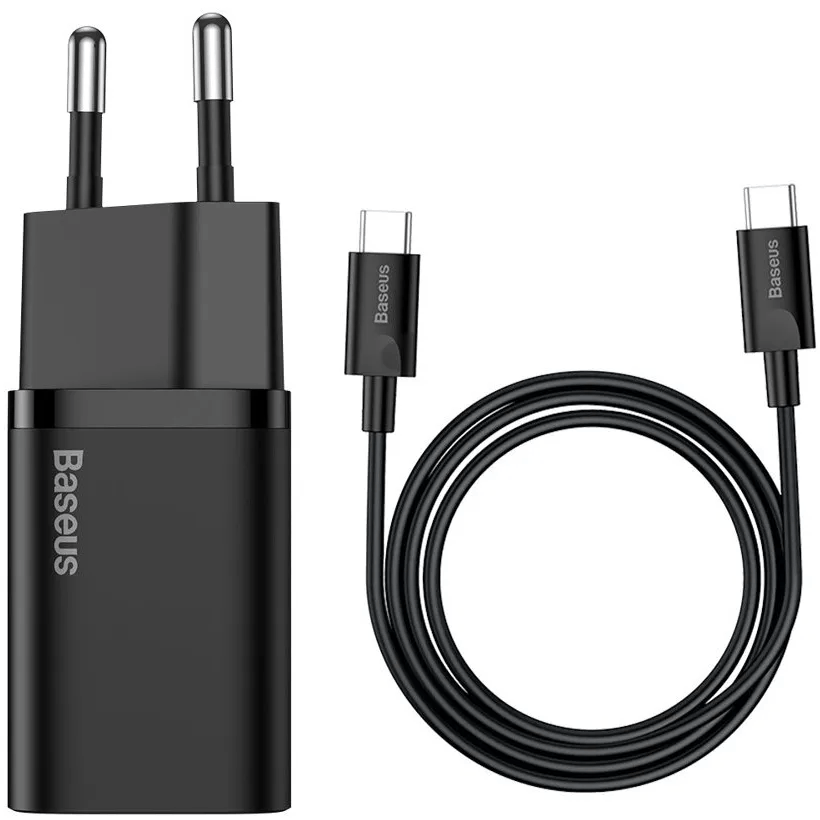 фото Сетевое зарядное устройство + кабель Type-C to Type-C Baseus USB-C 25W черный TZCCSUP-L01