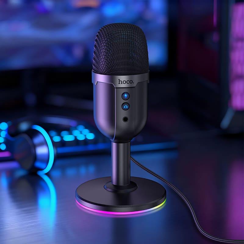 Микрофон компьютерный настольный Игровой стрим HOCO L25 USB 2.0/3.0 RGB подсветка кабель 1.6 м черный