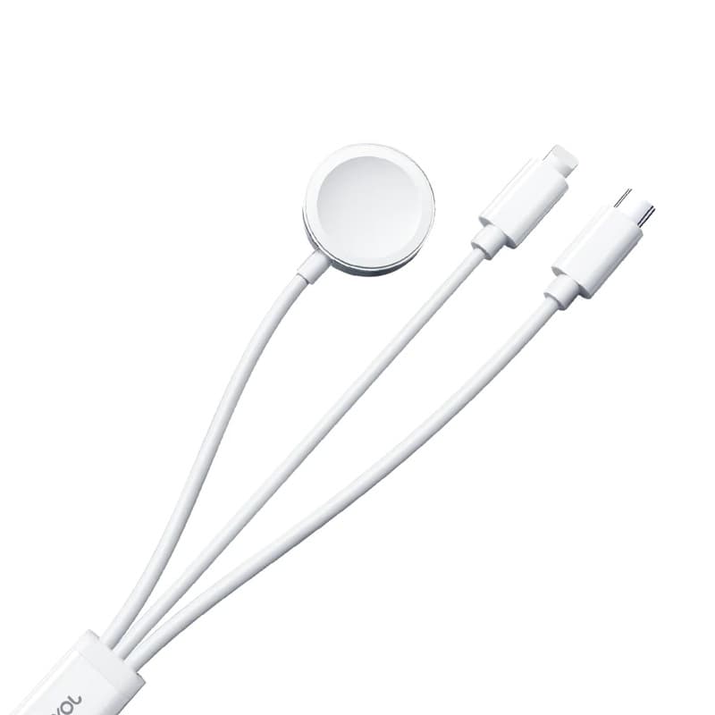 Магнитное зарядное устройство кабель для часов Apple Watch Joyroom S-IW008 3в1 Magnetic/USB-C/Lightning в USB-A 1.2м 3.5A белое