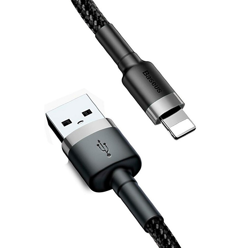 Кабель для зарядки iphone Lightning Baseus Cafule CALKLF-RG1 2A 3м черно-серый Кабель для зарядки iphone Lightning Baseus Cafule CALKLF-RG1 2A 3м черно-серый