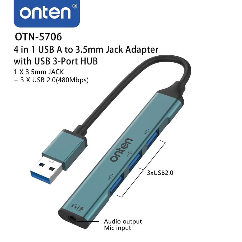 Разветвитель адаптер переходник USB HUB Хаб Onten OTN-5706 4в1 3 порта USB+3.5mm Jack Разветвитель адаптер переходник USB HUB Хаб Onten OTN-5706 4в1 3 порта USB+3.5mm Jack