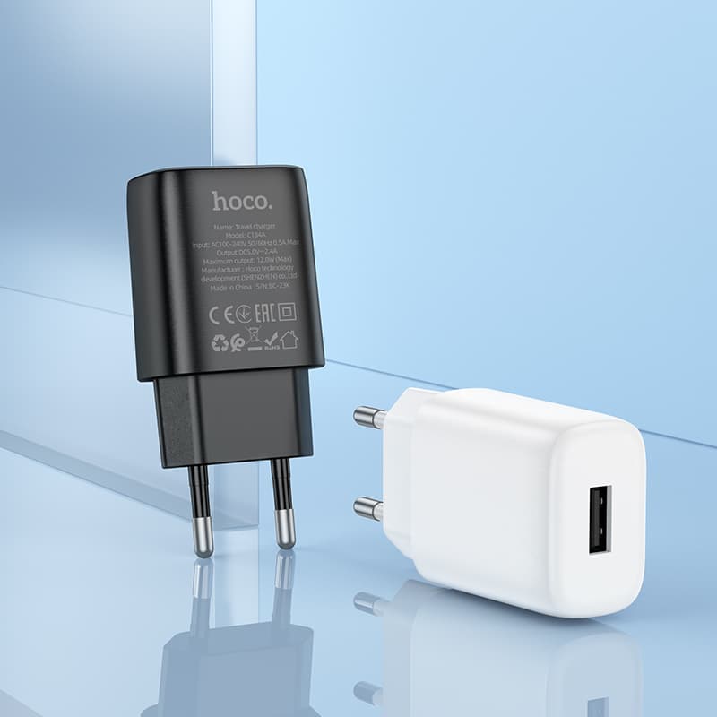 фото Сетевое зарядное устройство + кабель Micro USB HOCO C134A 1USB 2.4A 12W 1м белый