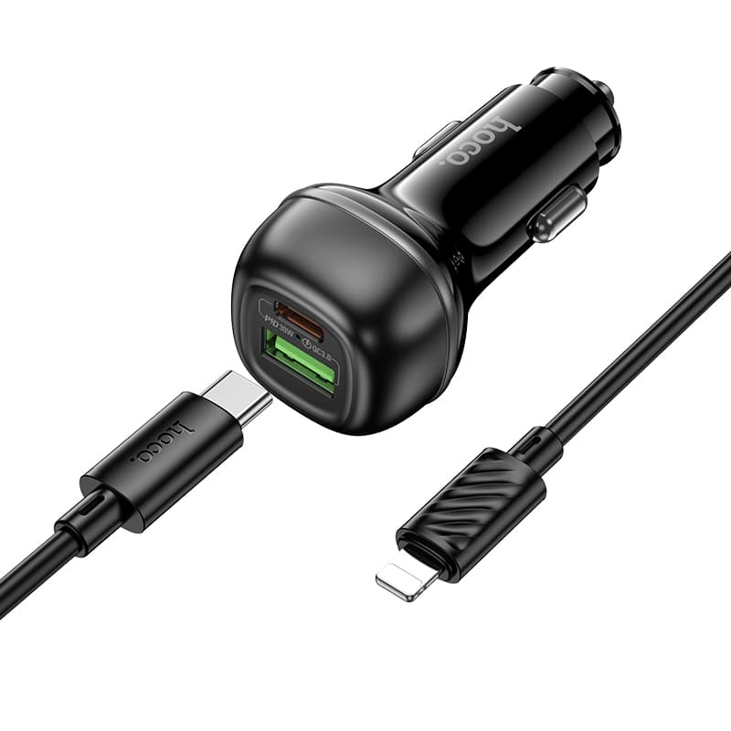 Изображение Автомобильное зарядное устройство + кабель Type-C to iphone lightning 8 pin HOCO Z58A 48W PD 30W+QC3.0 3A 1м черный фото Автомобильное зарядное устройство + кабель Type-C to iphone lightning 8 pin HOCO Z58A 48W PD 30W+QC3.0 3A 1м черный