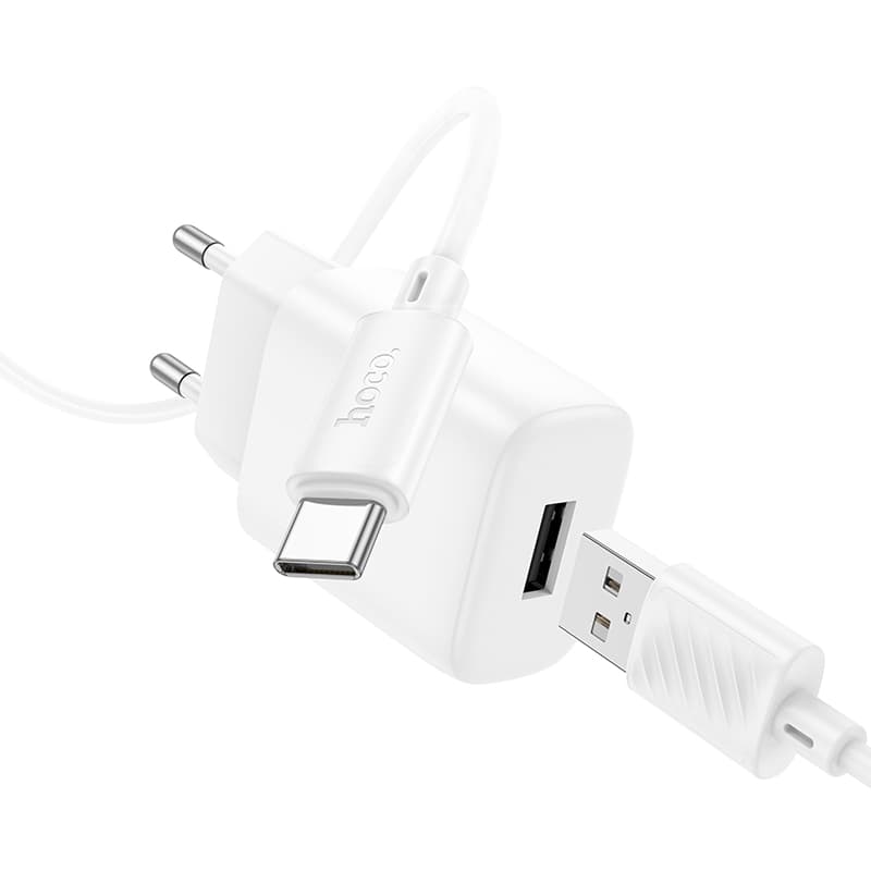 фото Сетевое зарядное устройство + кабель Type-C HOCO C134A 1USB 12W 2.4A 1м белый