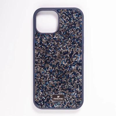 Чехол накладка для iphone 16 (6.1) силикон+пластик стразы синяя