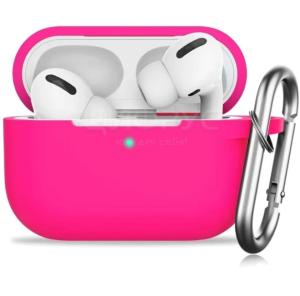 Чехол для наушников Pro 3 с карабином силикон ярко-розовый