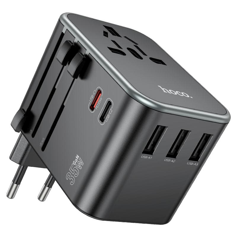 фото Универсальное зарядное устройство адаптер Hoco AC19 Supporter PD35W EU/US/AUS/UK 5 портов / 2Type-C USB-C+3USB черный