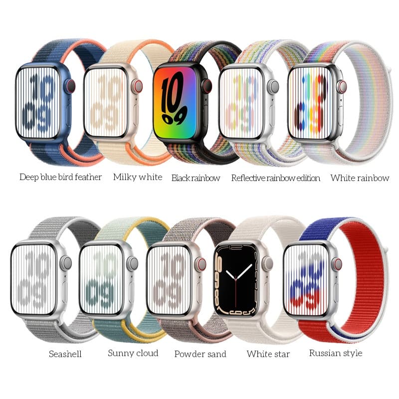 Ремешок для Apple Watch 38/40/41mm HOCO WA02 Original series loop-type nylon нейлоновый белый радужный