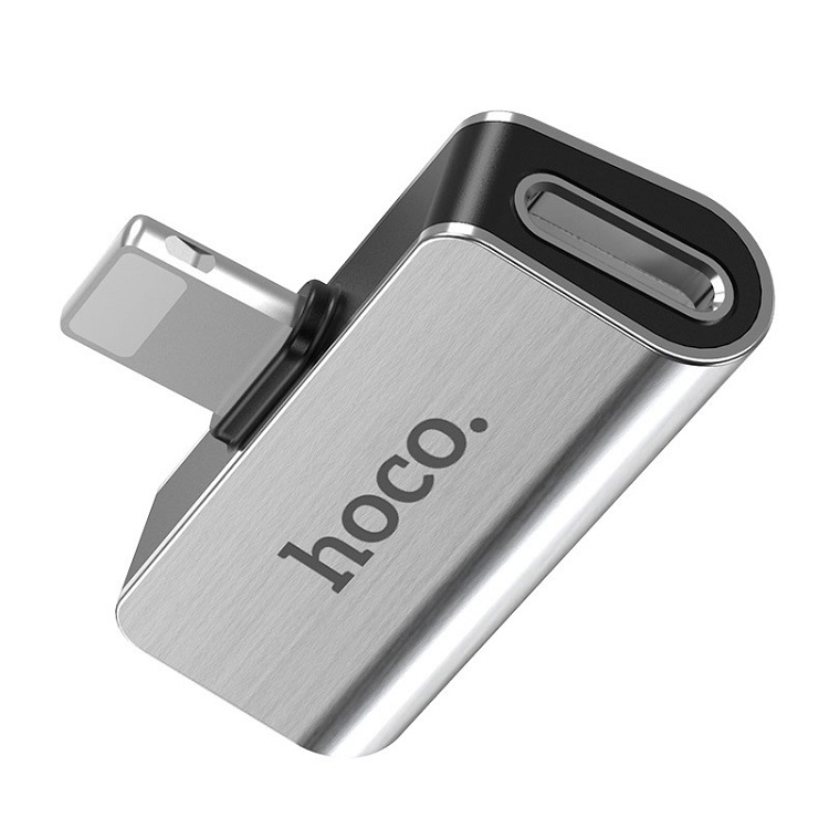 Аудио адаптер переходник для наушников iphone с Lightning на 2 Lightning Hoco LS24 серебро