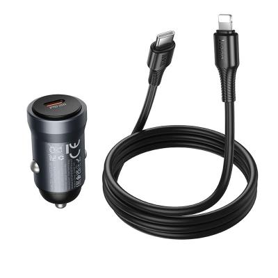 Автомобильное зарядное устройство + кабель Type-C to iphone lightning 8 pin HOCO Z62A 30W 3A черный