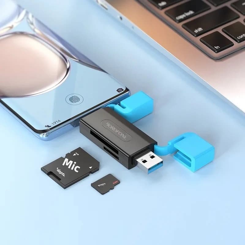 Картридер Borofone DH9 2 в 1 USB 2.0/Type-C USB на SD+TF2.0 черный с серым колпачком