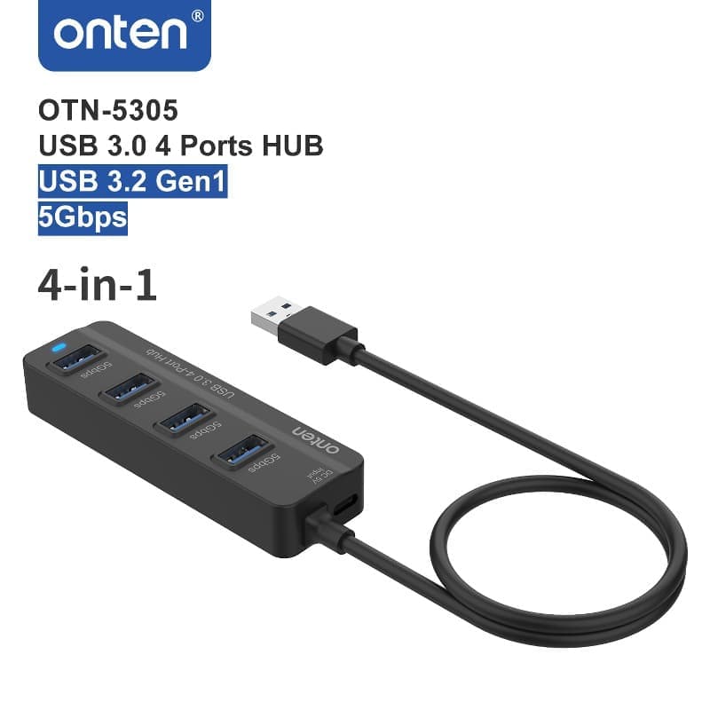 Разветвитель адаптер переходник USB 3.2 Gen1 5Gbps HUB Хаб картридер Onten OTN-5305 4в1 4USB 3.0 порта черный