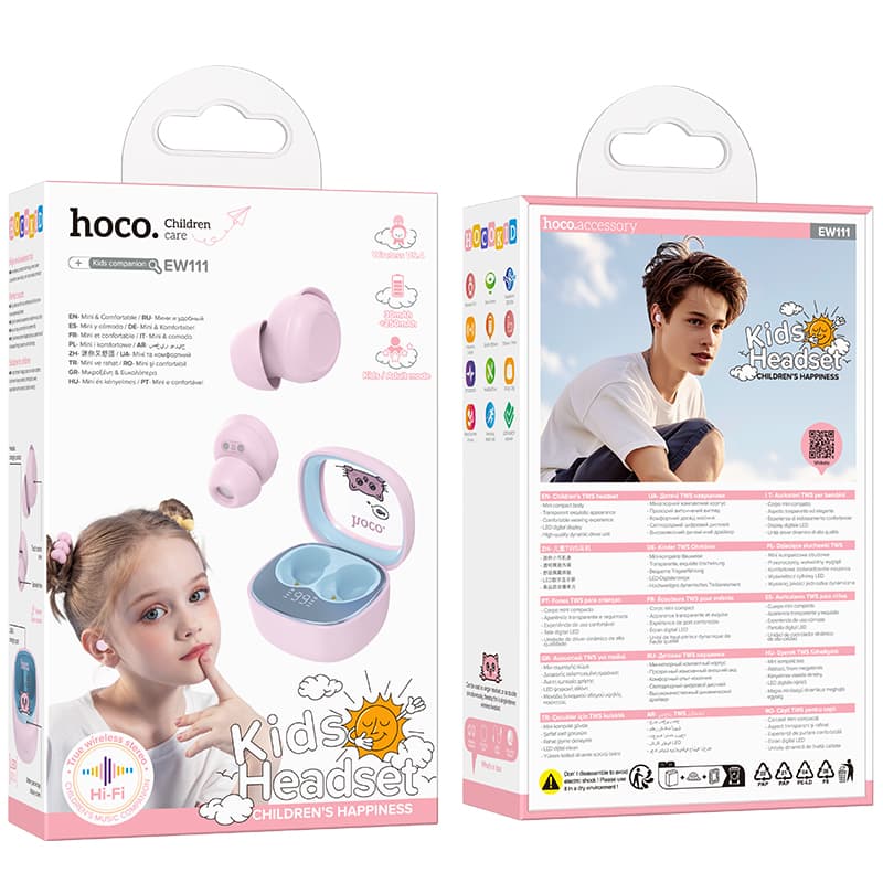 Изображение Наушники беспроводные Hoco EW111 детские розовые фото Наушники беспроводные Hoco EW111 детские розовые