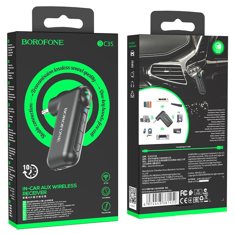Изображение Блютуз aux FM трансмиттер bluetooth адаптер ресивер Borofone BC35 черный сайта akstel.ru фото Блютуз aux FM трансмиттер bluetooth адаптер ресивер Borofone BC35 черный