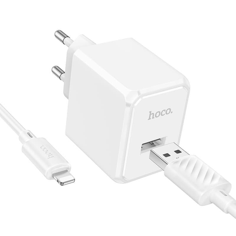фото Сетевое зарядное устройство + кабель для iphone Lightning HOCO CS11A 2.1A 1м белый
