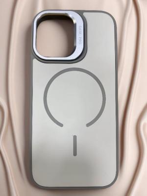 Чехол накладка для iphone 17 Pro (6.3) силикон+пластик с магнитом для magsafe с подставкой держателем антично-белый