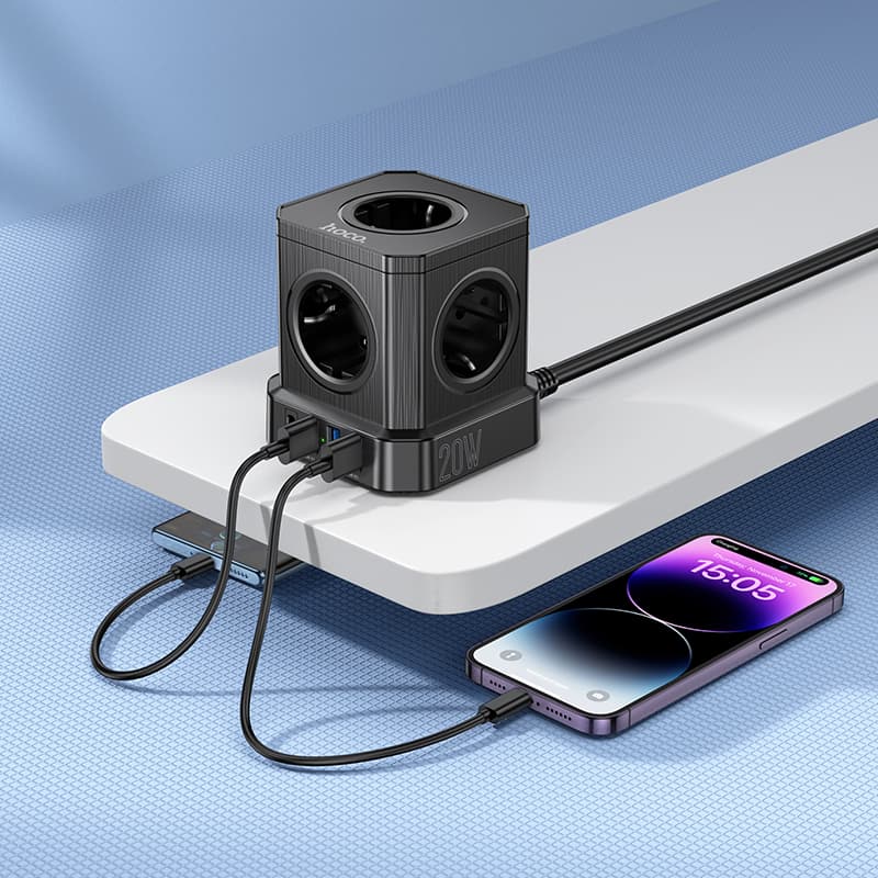 Сетевой фильтр HOCO NS8 5 гнезд + Type-C USB-C + 3USB 2м 4000W PD20W черный Сетевой фильтр HOCO NS8 5 гнезд + Type-C USB-C + 3USB 2м 4000W PD20W черный