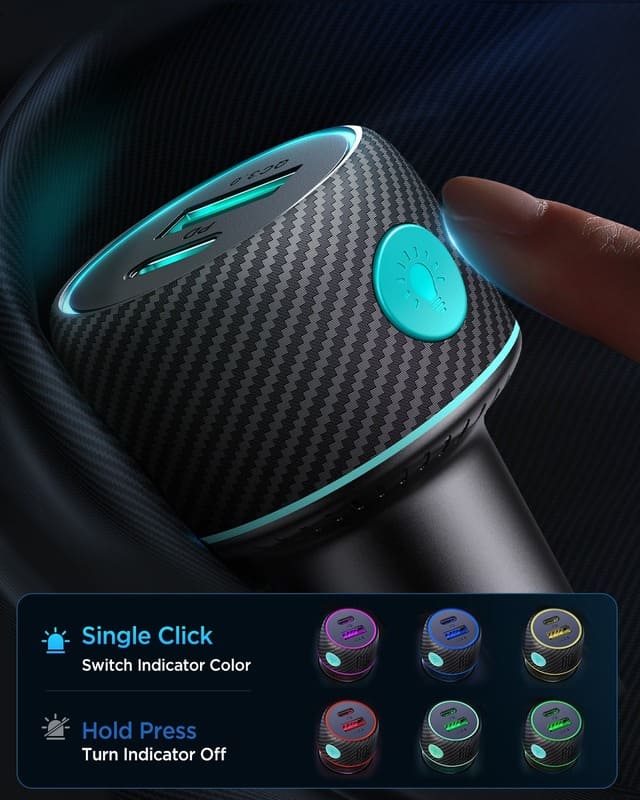 фото Автомобильное зарядное устройство Joyroom JR-CCN01 60W PD+QC3.0 / Type-C USB-C+USB многоцветное с кнопкой включения черное