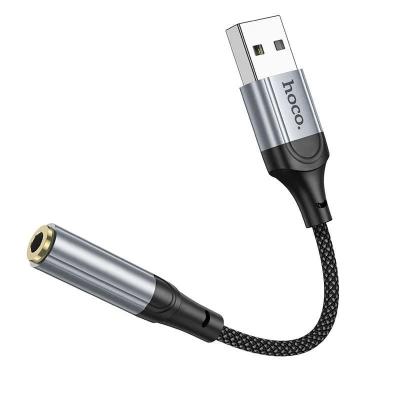 Аудио адаптер переходник для наушников с USB на Jack 3.5 HOCO LS36 12см черный