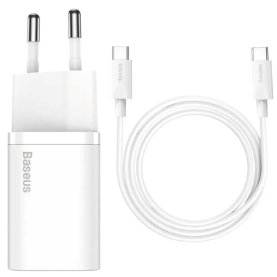 Сетевое зарядное устройство + кабель Type-C to Type-C Baseus USB-C 25W белый TZCCSUP-L02