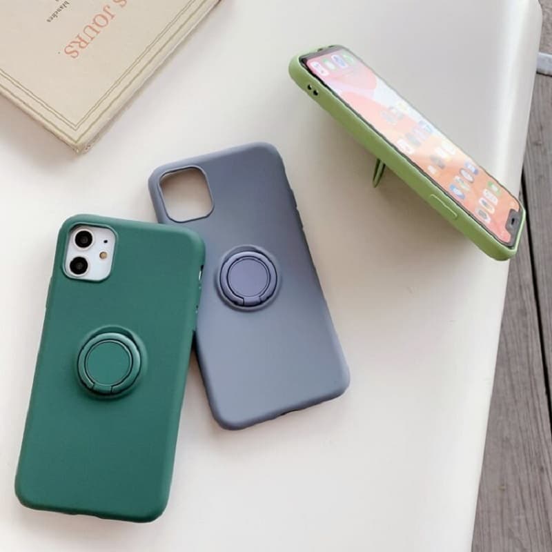 фото Чехол накладка для iphone 11 (6.1) силикон с магнитом и кольцом черная с защитой камеры