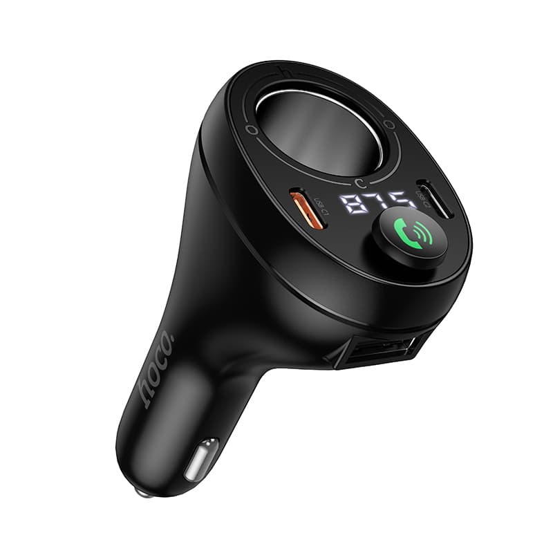 фото FM трансмиттер bluetooth модулятор HOCO E88 120W 2 USB-C QC3.0 PD 20W + разветвитель прикуривателя черный