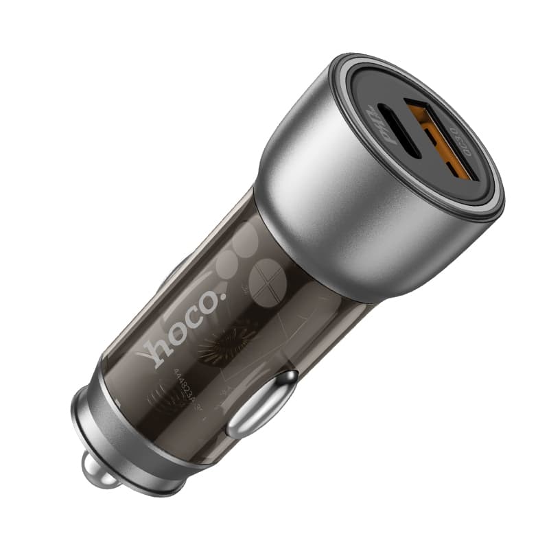 Изображение Автомобильное зарядное устройство HOCO NZ8 43W PD 25W+QC3.0 / Type-C USB-C+USB прозрачный коричневый фото Автомобильное зарядное устройство HOCO NZ8 43W PD 25W+QC3.0 / Type-C USB-C+USB прозрачный коричневый