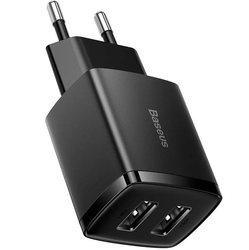 фото Сетевое зарядное устройство Адаптер Блок питания Baseus Compact 2USB 2.1A 10.5W черное CCXJ010201