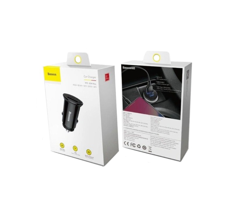Изображение Автомобильное зарядное устройство Baseus Circular Plastic PD3.0 30W+QC3.0 QC4.0 SCP / Type-C USB-C+USB черное CCALL-YS01 фото Автомобильное зарядное устройство Baseus Circular Plastic PD3.0 30W+QC3.0 QC4.0 SCP / Type-C USB-C+USB черное CCALL-YS01