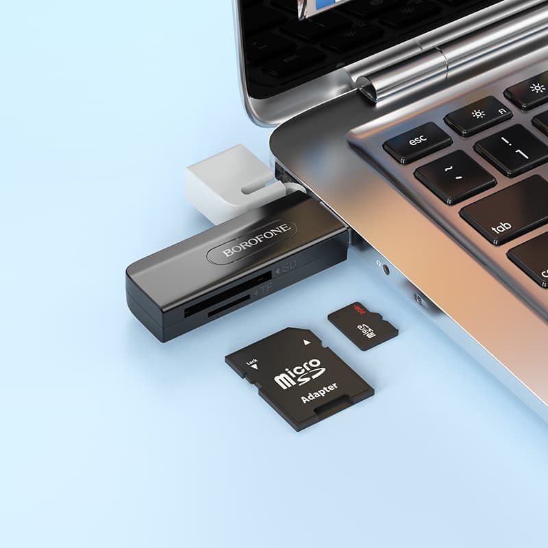 Картридер Borofone DH9 2 в 1 USB 3.0 на SD+TF3.0 черный с синим колпачком Картридер Borofone DH9 2 в 1 USB 3.0 на SD+TF3.0 черный с синим колпачком