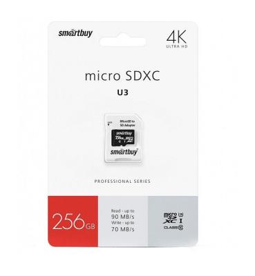 Карта памяти Smartbuy Micro SDXC Class 10 Pro U3 R/W 90/70MB/s 256Gb  