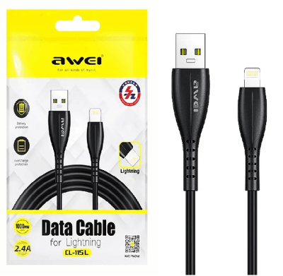 Кабель для зарядки iphone Lightning Awei CL-115L 2.4A 1м черный