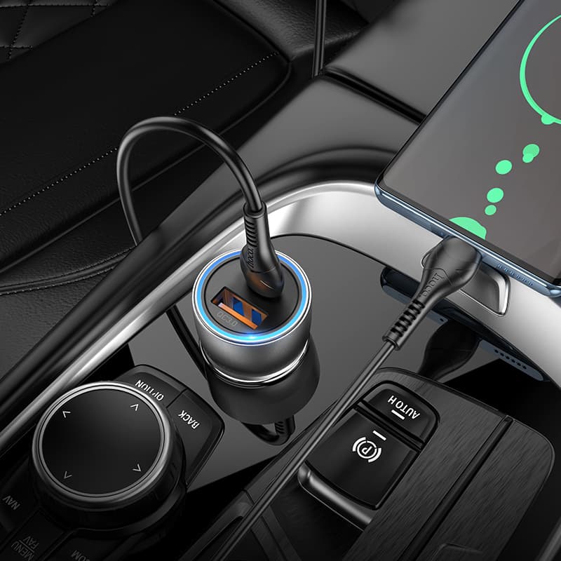 Изображение Автомобильное зарядное устройство HOCO NZ8 43W PD 25W+QC3.0 / Type-C USB-C+USB прозрачный коричневый фото Автомобильное зарядное устройство HOCO NZ8 43W PD 25W+QC3.0 / Type-C USB-C+USB прозрачный коричневый