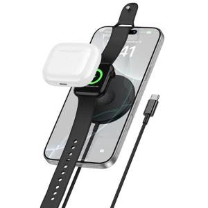 Беспроводное зарядное устройство 3 в 1 Borofone BQ41 15W magsafe магнитное Type-C USB-C 1.2м черное