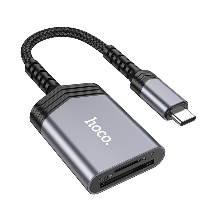 Картридер Hoco UA25 OTG 2 в 1 для Type-C на SD/TF серый металл Картридер Hoco UA25 OTG 2 в 1 для Type-C на SD/TF серый металл