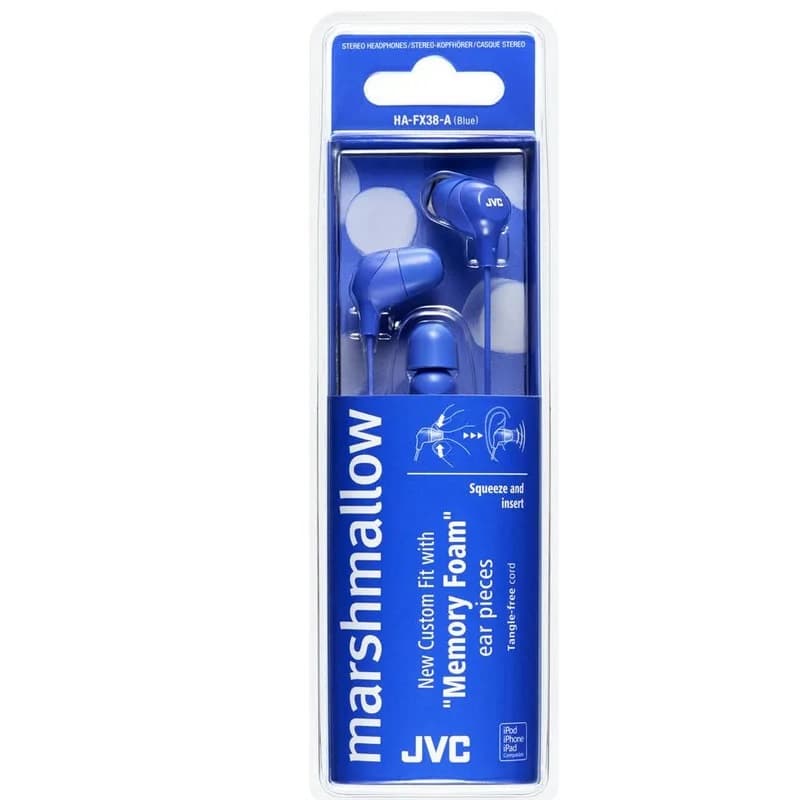 Изображение Наушники JVC Marshmallow HA-FX38-A-E синие фото Наушники JVC Marshmallow HA-FX38-A-E синие