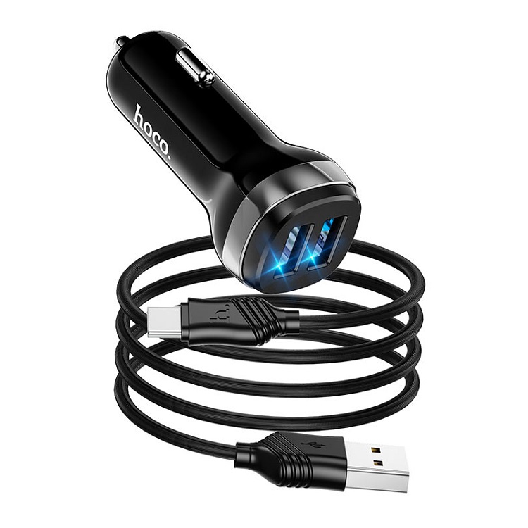 фото Автомобильное зарядное устройство + кабель Type-C USB HOCO Z40 2USB 2,4A черный
