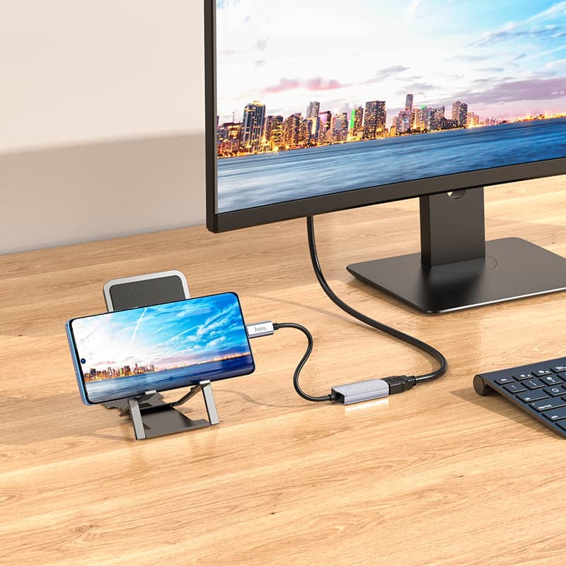Адаптер переходник конвертер с Type-C USB на HDTV 4K Hoco UA20 серый металл Адаптер переходник конвертер с Type-C USB на HDTV 4K Hoco UA20 серый металл