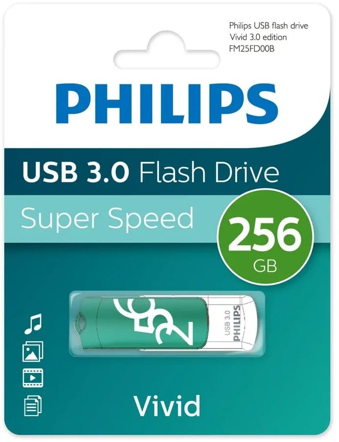 Изображение Флеш-накопитель Philips VIVID USB 3.0 пластик белый зеленый 256Gb