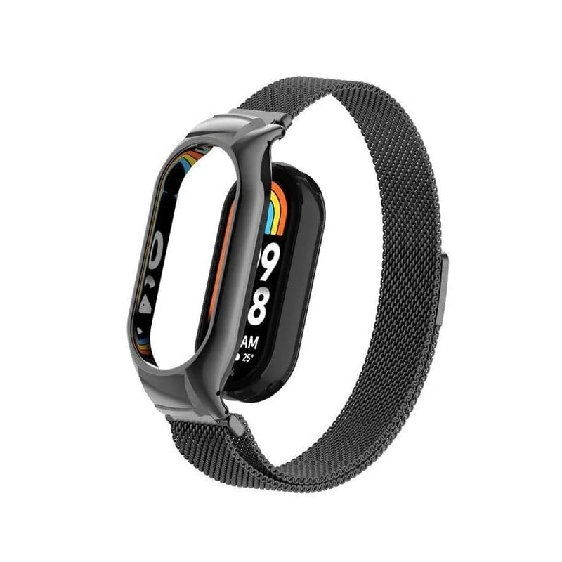 Ремешок для Mi Band 8 металлический сетчатый магнитная застежка черный