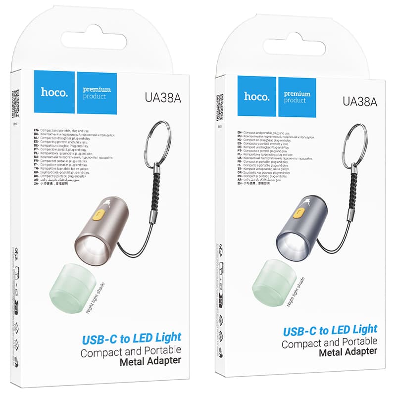 Изображение Портативный фонарик-брелок адаптер Hoco UA38A Type-C USB-C to LED серый металл фото Портативный фонарик-брелок адаптер Hoco UA38A Type-C USB-C to LED серый металл