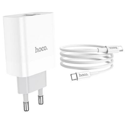 Сетевое зарядное устройство + кабель Type-C to Type-C HOCO C80A PD 20W+QC3.0 1м белый