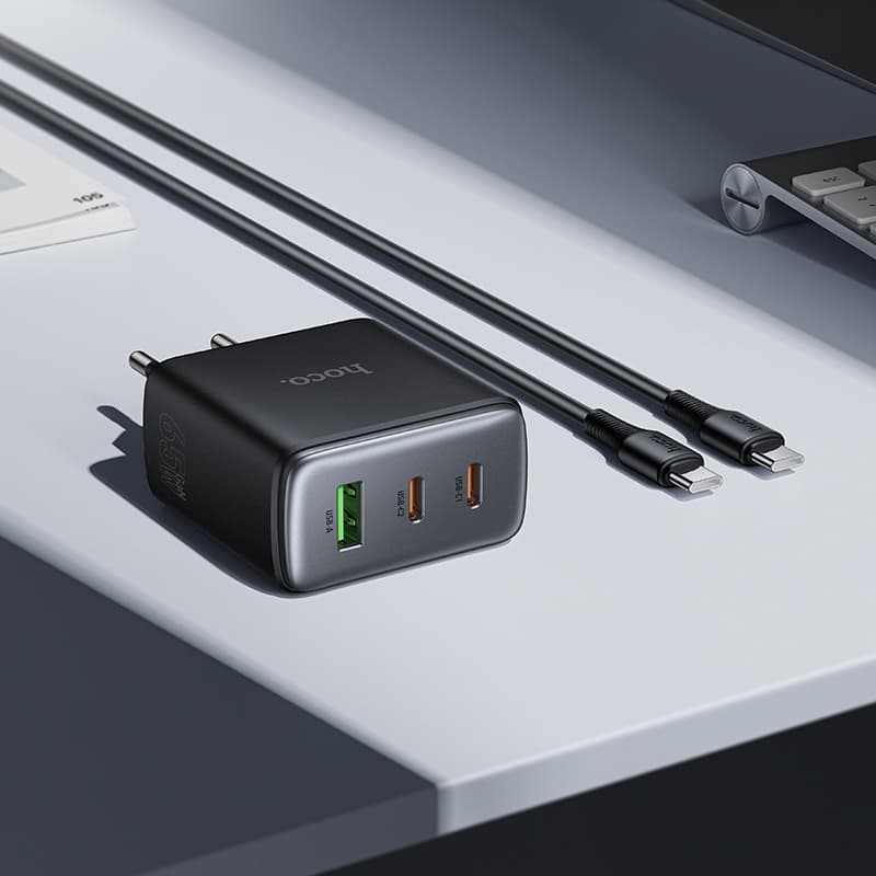 фото Сетевое зарядное устройство + кабель Type-C to Type-C HOCO C160A 2PD 65W+QC3.0 черный