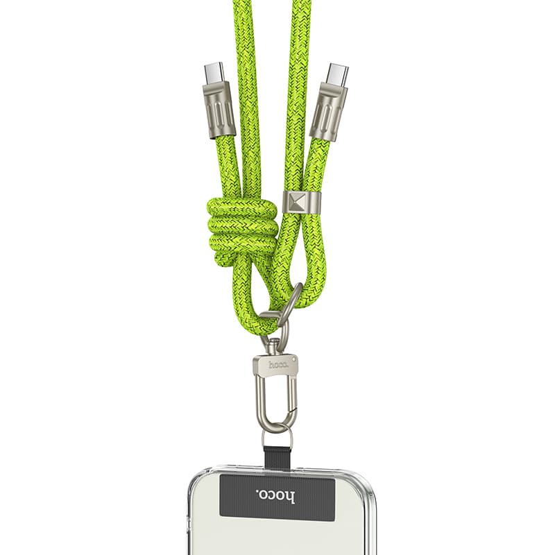 Кабель для зарядки Type-C to Type-C HOCO GH7 Elegant 60W 1.8м регулируемый шнурок на шею с карабином флуоресцентный зеленый Кабель для зарядки Type-C to Type-C HOCO GH7 Elegant 60W 1.8м регулируемый шнурок на шею с карабином флуоресцентный зеленый