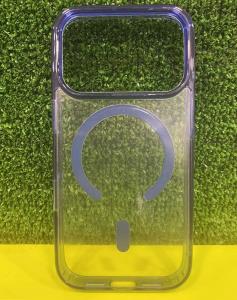 Чехол накладка для iphone 17 Pro (6.3) Magnetic силикон+пластик с магнитом для magsafe прозрачная с синим бампером