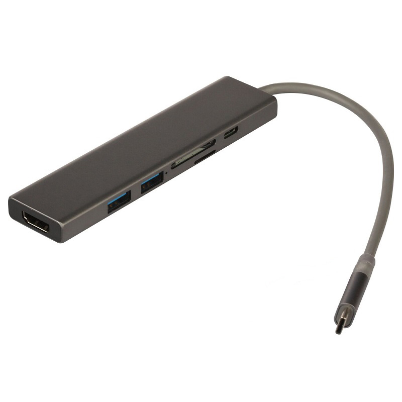 Разветвитель адаптер переходник концентратор Type-C HUB Хаб Qumo Dock 7 HB-0008 темно-серый металл