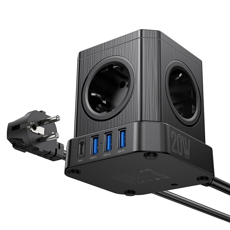 Сетевой фильтр HOCO NS8 5 гнезд + Type-C USB-C + 3USB 2м 4000W PD20W черный Сетевой фильтр HOCO NS8 5 гнезд + Type-C USB-C + 3USB 2м 4000W PD20W черный